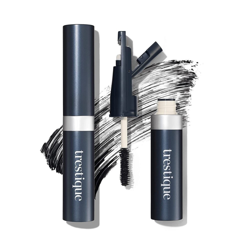 TRESTIQUE Lash Enhancing Mascara +Curler Tool BLACK Full Size Eye Makeup NEW